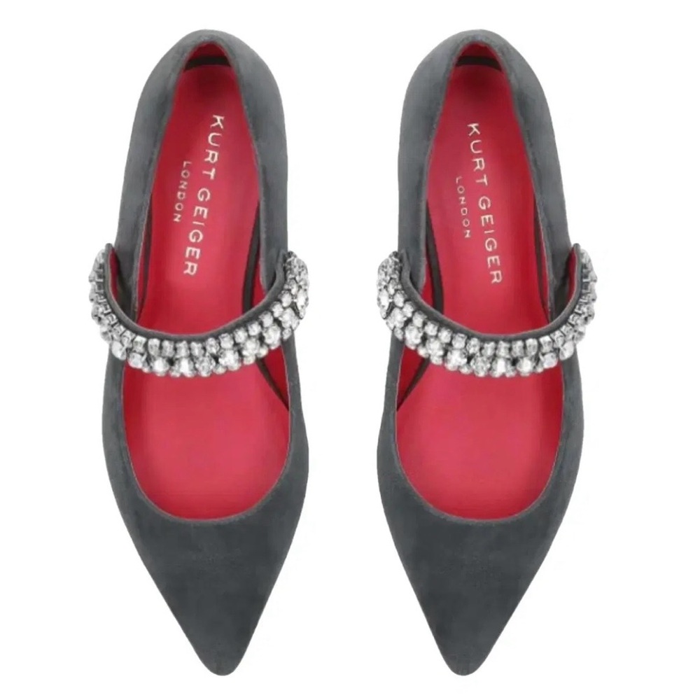 New Kurt Geiger Kingly Gray Suede Embellished Ballet Flats 38 / 7.5